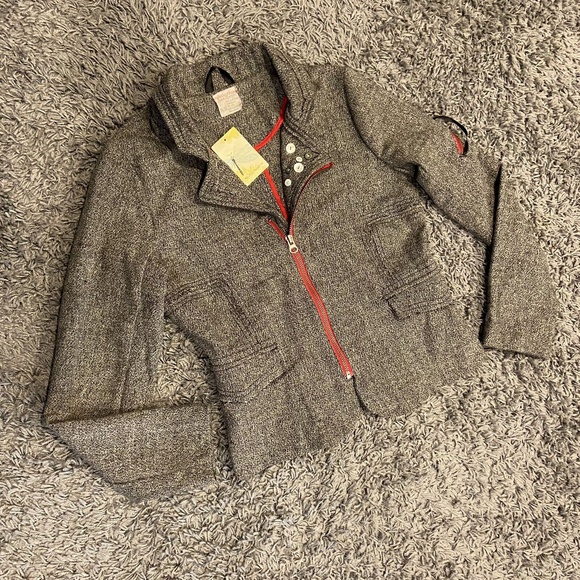 Free People Jackets & Blazers - Free People NWT Tweed Wool Blend Boho Jacket Size M Button Accent Collar Pockets